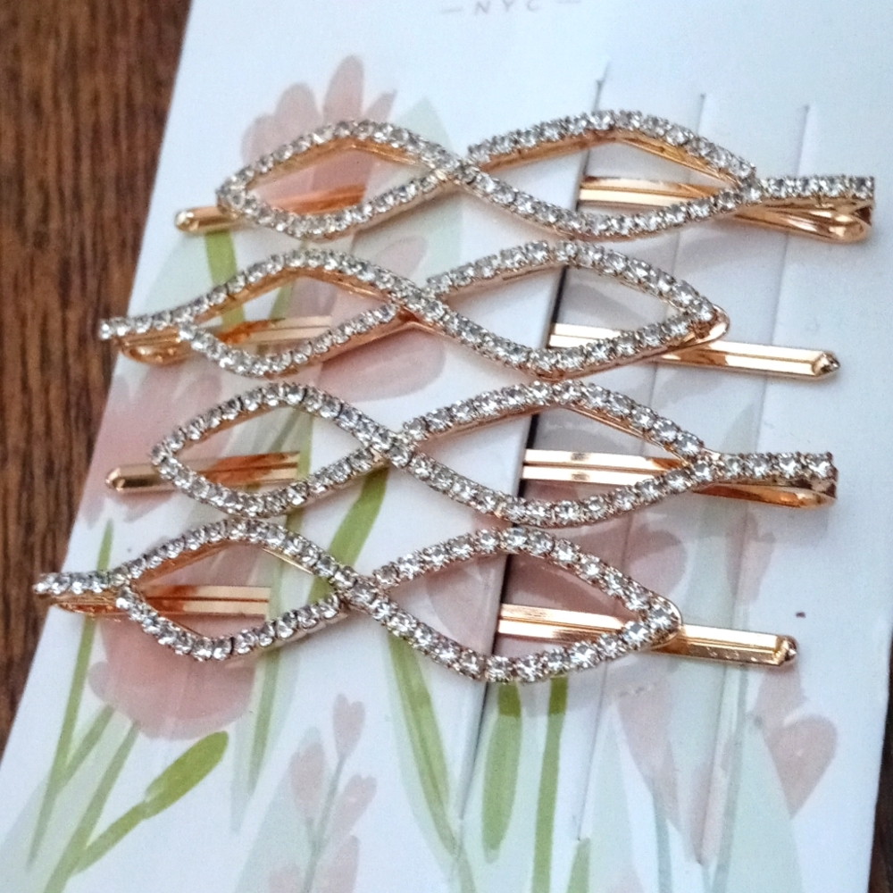 Gold Tone and Crystal Rhinestone Hair Clips